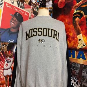 Vintage 00s Missouri Tigers Crewneck‎ Sweatshirt Grey Black Collegiate Sz 2XL